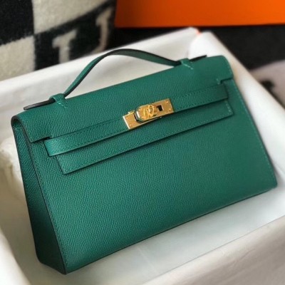 Hermes Kelly Pochette Bag In Vert Veronese Epsom Leather TDBS27078