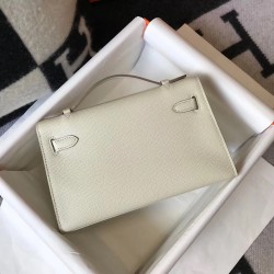 Hermes Kelly Pochette Bag In White Epsom Leather TDBS27080