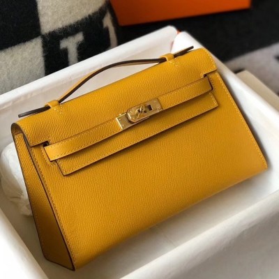 Hermes Kelly Pochette Bag In Yellow Epsom Leather TDBS27082