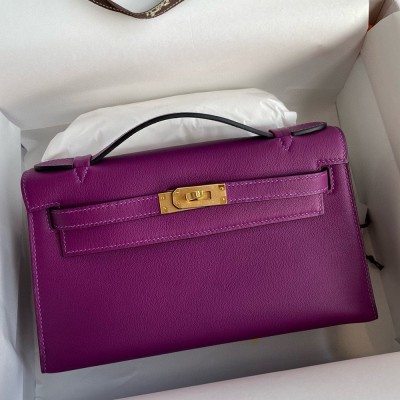 Hermes Kelly Pochette Handmade Bag In Anemone Swift Calfskin  TDBS27083