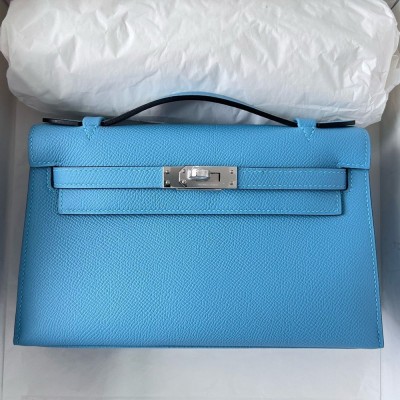 Hermes Kelly Pochette Handmade Bag In Blue du Nord Epsom Calfskin TDBS27086