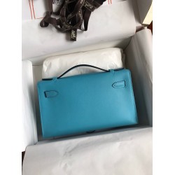 Hermes Kelly Pochette Handmade Bag In Blue du Nord Swift Calfskin  TDBS27087