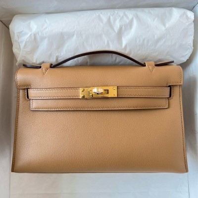 Hermes Kelly Pochette Handmade Bag In Chai Swift Calfskin TDBS27091