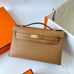 Hermes Kelly Pochette Handmade Bag In Chai Swift Calfskin TDBS27091