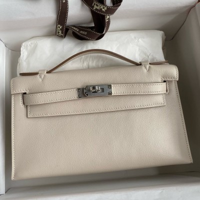 Hermes Kelly Pochette Handmade Bag In Craie Swift Calfskin TDBS27092