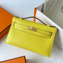 Hermes Kelly Pochette Handmade Bag In Lime Swift Calfskin TDBS27095