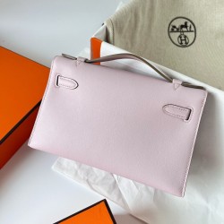 Hermes Kelly Pochette Handmade Bag In Mauve Pale Swift Calfskin  TDBS27097