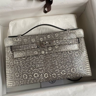 Hermes Kelly Pochette Handmade Bag In Natural Lizard Skin TDBS27099