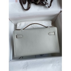 Hermes Kelly Pochette Handmade Bag In Pearl Grey Swift Calfskin  TDBS27100