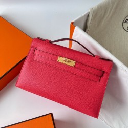 Hermes Kelly Pochette Handmade Bag In Rose Japour Epsom Calfskin TDBS27103