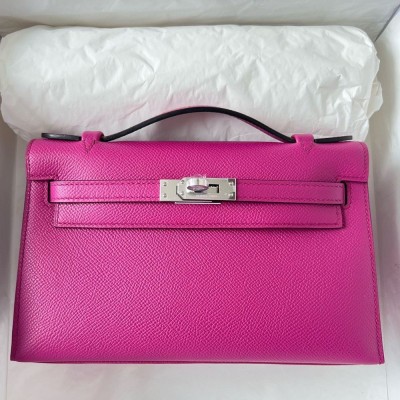 Hermes Kelly Pochette Handmade Bag In Rose Purple Epsom Calfskin TDBS27105