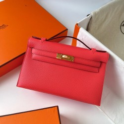 Hermes Kelly Pochette Handmade Bag In Rose Texas Epsom Calfskin  TDBS27106