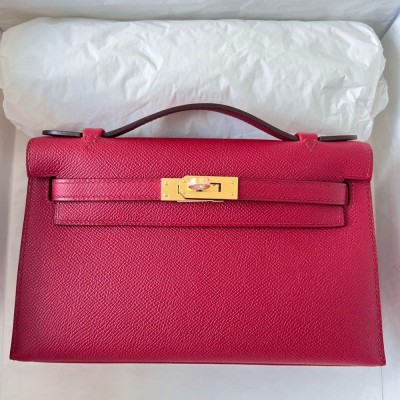 Hermes Kelly Pochette Handmade Bag In Rouge Grenat Epsom Calfskin TDBS27107