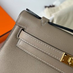 Hermes Kelly Pochette Handmade Bag In Taupe Swift Calfskin TDBS27110