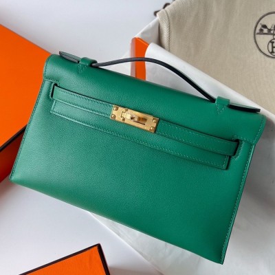 Hermes Kelly Pochette Handmade Bag In Vert Vertigo Swift Calfskin TDBS27115