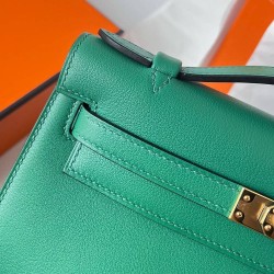 Hermes Kelly Pochette Handmade Bag In Vert Vertigo Swift Calfskin TDBS27115