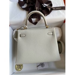 Hermes Kelly Retourne 25 Handmade Bag In Beton Clemence Leather  TDBS27118