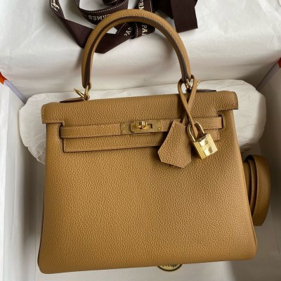 Hermes Kelly Retourne 25 Handmade Bag In Biscuit Clemence Leather TDBS27119