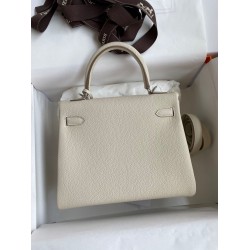 Hermes Kelly Retourne 25 Handmade Bag In Craie Clemence Leather TDBS27123