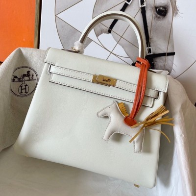 Hermes Kelly Retourne 25 Handmade Bag In Craie Swift Calfskin TDBS27124