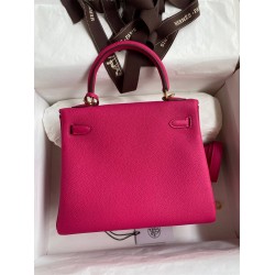 Hermes Kelly Retourne 25 Handmade Bag In Framboise Clemence Leather  TDBS27126