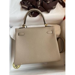 Hermes Kelly Retourne 25 Handmade Bag In Gris Tourterelle Clemence Leather TDBS27130