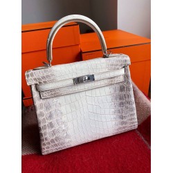 Hermes Kelly Retourne 25 Handmade Bag In Himalaya Crocodile Niloticus Skin TDBS27131