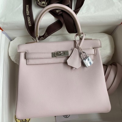 Hermes Kelly Retourne 25 Handmade Bag In Mauve Pale Swift Calfskin TDBS27132