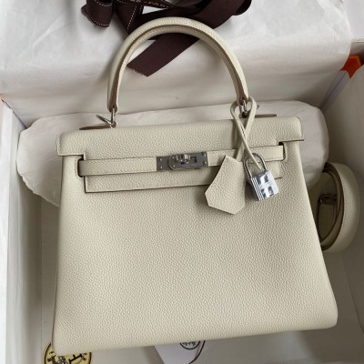 Hermes Kelly Retourne 25 Handmade Bag In Mushroom Clemence Leather  TDBS27133