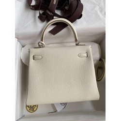 Hermes Kelly Retourne 25 Handmade Bag In Mushroom Clemence Leather  TDBS27133