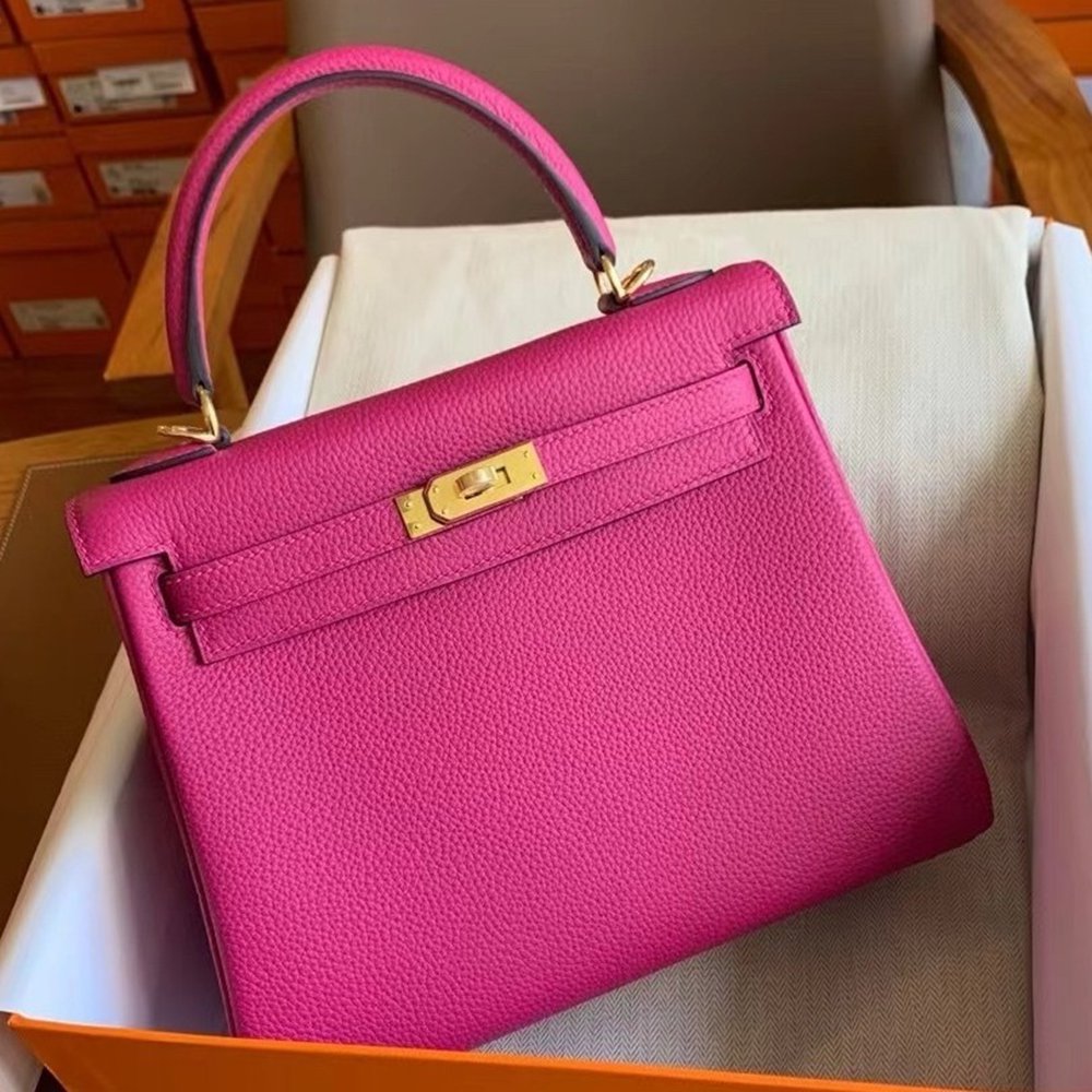 Hermes Kelly Retourne 25 Handmade Bag In Rose Purple Clemence Leather TDBS27136