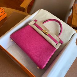 Hermes Kelly Retourne 25 Handmade Bag In Rose Purple Clemence Leather TDBS27136