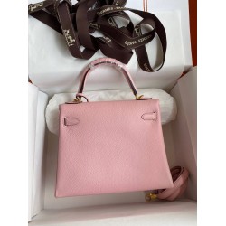 Hermes Kelly Retourne 25 Handmade Bag In Rose Sakura Clemence Leather TDBS27137