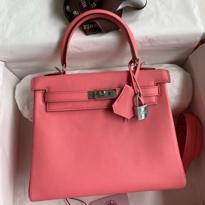 Hermes Kelly Retourne 25 Handmade Bag In Rose d'Ete Swift Calfskin TDBS27135