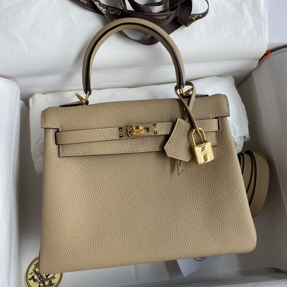 Hermes Kelly Retourne 25 Handmade Bag In Trench Clemence Leather  TDBS27139