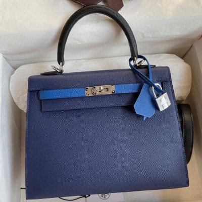 Hermes Kelly Sellier 25 Bicolor Bag in Blue Saphir and Blue France Epsom Calfskin TDBS27144