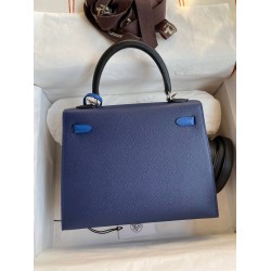 Hermes Kelly Sellier 25 Bicolor Bag in Blue Saphir and Blue France Epsom Calfskin TDBS27144