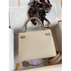 Hermes Kelly Sellier 25 Bicolor Bag in Craie and Trench Epsom Calfskin TDBS27147