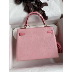 Hermes Kelly Sellier 25 Bicolor Bag in Rose Confetti and Lipstick Mysore Goatskin TDBS27152