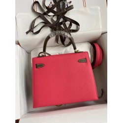 Hermes Kelly Sellier 25 Bicolor Bag in Rose Extremea nd Taupe Epsom Calfskin TDBS27153