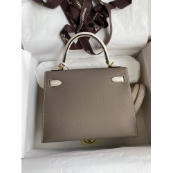 Hermes Kelly Sellier 25 Bicolor Bag in Taupe and Craie Epsom Calfskin TDBS27155