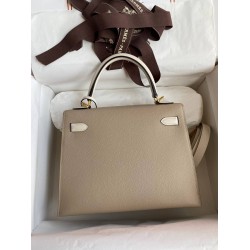 Hermes Kelly Sellier 25 Bicolor Bag in Trench and Craie Epsom Calfskin TDBS27156