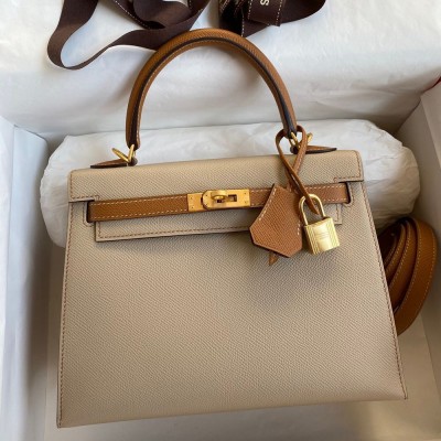 Hermes Kelly Sellier 25 Bicolor Bag in Trench and Craie Epsom Calfskin TDBS27157