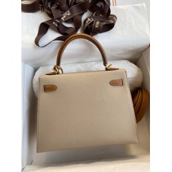 Hermes Kelly Sellier 25 Bicolor Bag in Trench and Craie Epsom Calfskin TDBS27157