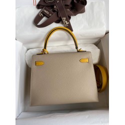 Hermes Kelly Sellier 25 Bicolor Bag in Trench and Yellow Epsom Calfskin TDBS27159