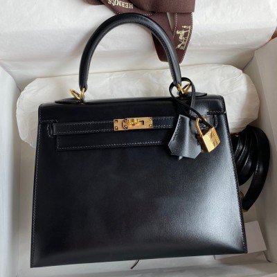 Hermes Kelly Sellier 25 Handmade Bag In Black Box Calfskin TDBS27162