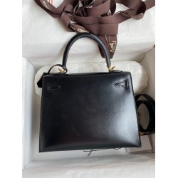 Hermes Kelly Sellier 25 Handmade Bag In Black Box Calfskin TDBS27162