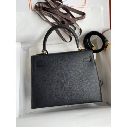 Hermes Kelly Sellier 25 Handmade Bag In Black Mysore Goatskin TDBS27165