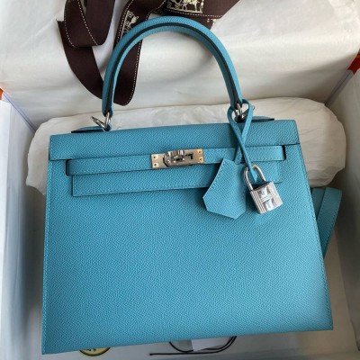 Hermes Kelly Sellier 25 Handmade Bag In Blue du Nord Epsom Calfskin  TDBS27167