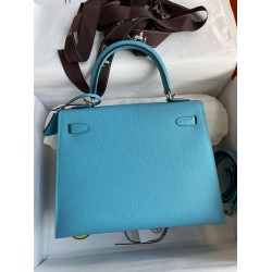 Hermes Kelly Sellier 25 Handmade Bag In Blue du Nord Epsom Calfskin  TDBS27167